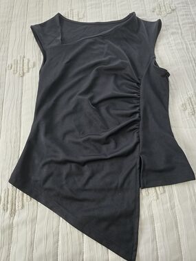Amazon Black Asymmetric Ruched Sleeveless Top